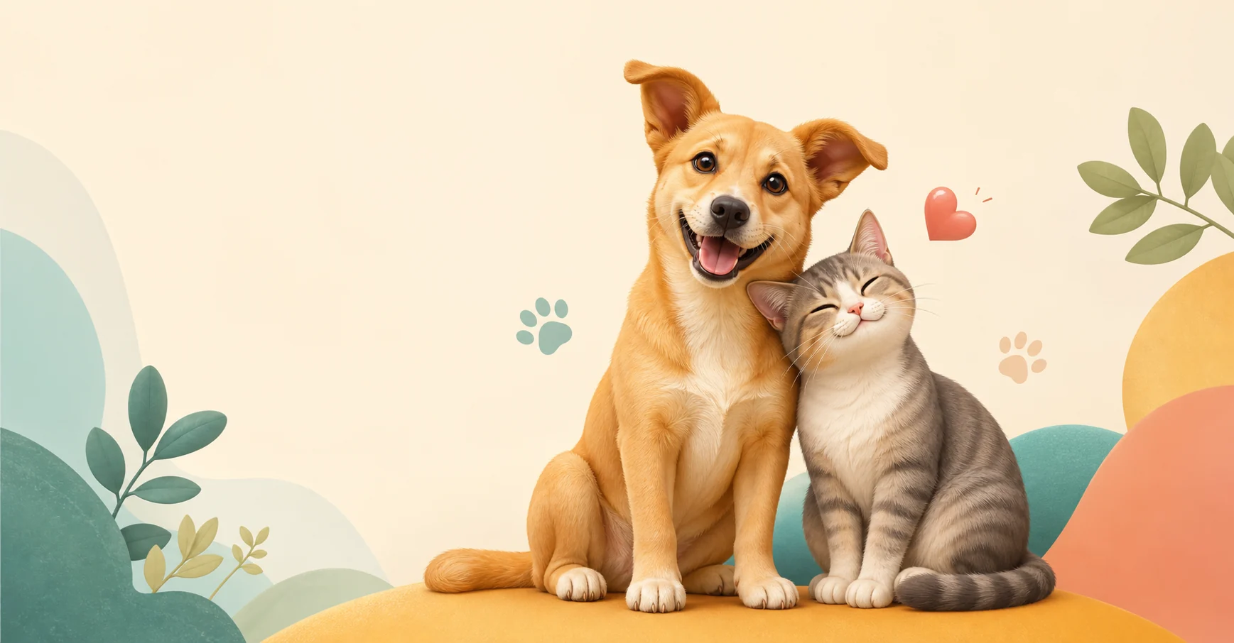 A happy PawQi dog and cat together